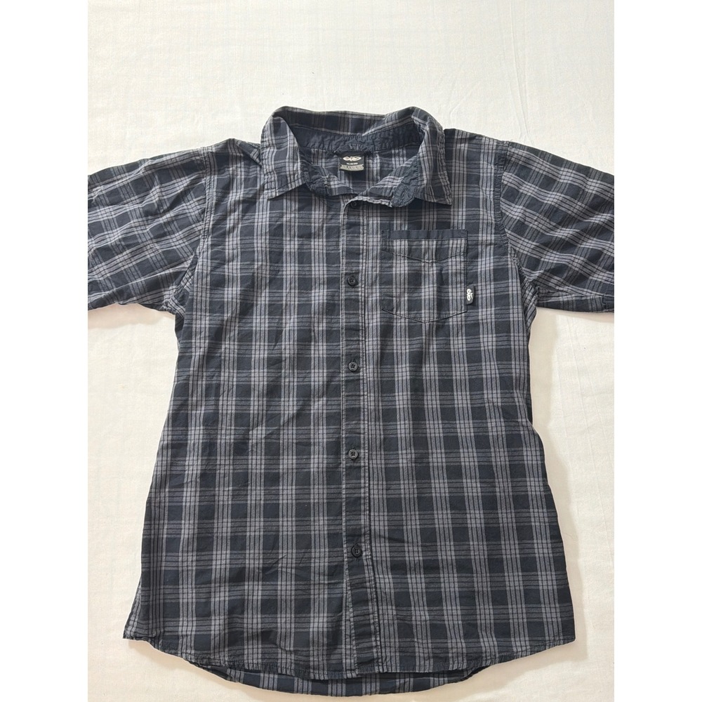 Nike 6.0 Boys XL 18/20 Grey Black Plaid Short Sleeve Button Down Shirt Skate